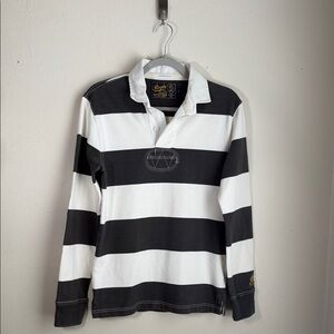 Rugby Ralph Lauren Black and White Striped Casual Button-Down Shirt